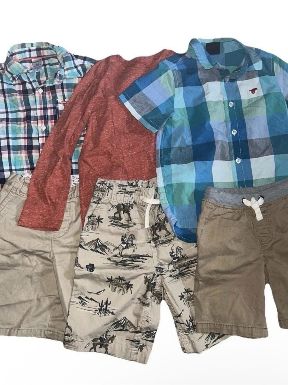 Lot Of 6 Toddler Boy Summer Clothes Shorts Button Down Shirts Size 5T